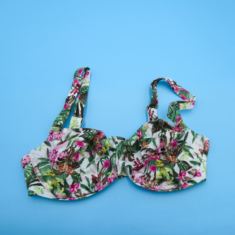 Victoria's Secret Bikini Top Womens 36DD Underwire Floral White‎ Pink Polyester